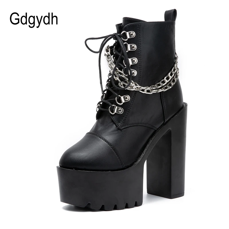 

Gdgydh Sexy Chain Women Ankle Boots Waterproof High Heels Fall Winter Platform Catwalk Shoes For Model Botas Muje With Zipper