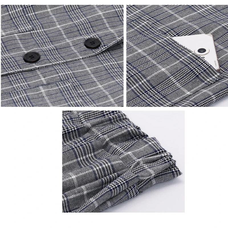 Женский офисный костюм элегантный клетчатый однобортный с длинным рукавом и