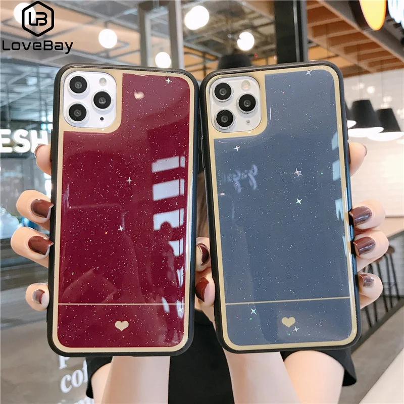 Lovebay эпоксидный чехол для телефона с сердечком iPhone 7 8 6 6s Plus 11 Pro X XR XS Max Блестящий