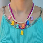 Новинка корейский чокер с жемчугом и мишкой-резинкой ожерелье с кристаллами и бисером для женщин ожерелье с мультяшным медведем милое ювелирное изделие для девушек