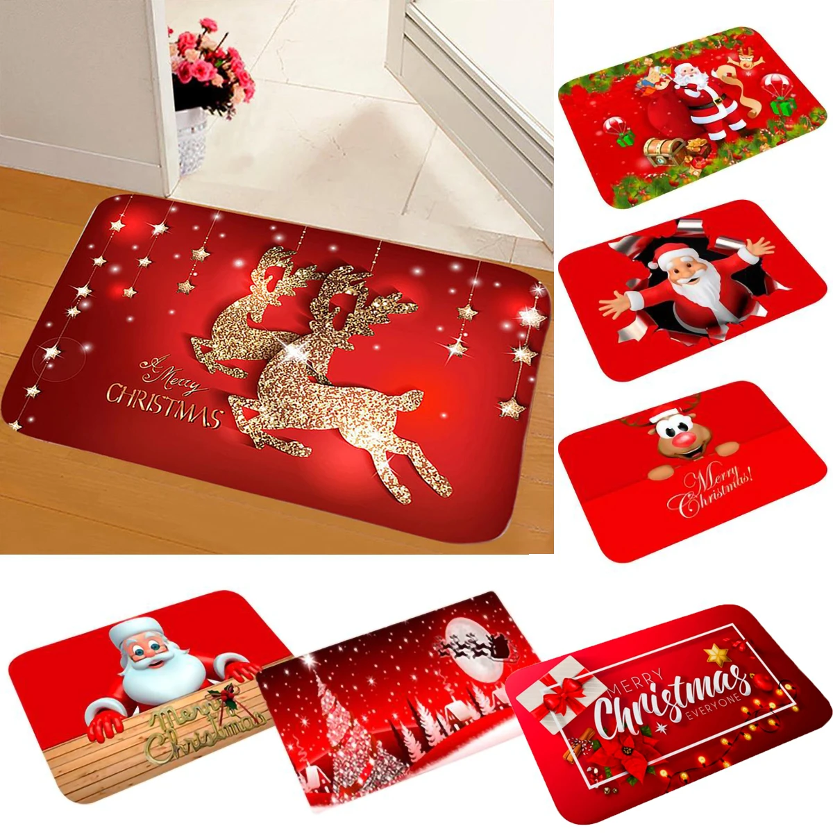 

Christmas NEW design Outdoor Santa Claus Carpet for Children Home red Decor Ornaments New Year Christmas Gifts