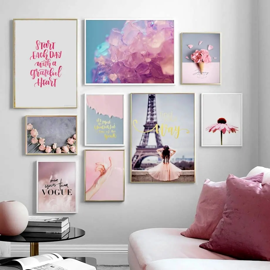 Парижская башня розовая Роза девушка Маргаритка настенная живопись на холсте