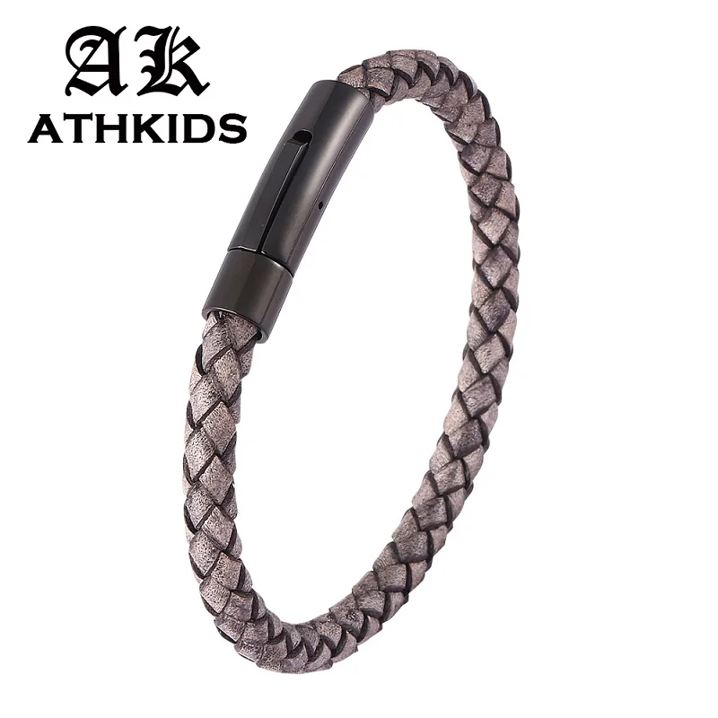 Модные ювелирные изделия Античный серый плетеный кожаный браслет для женщин и