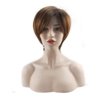hairjoy women straight bangs style pixie cut synthetic hair wig brown mixed short wigs machine made
