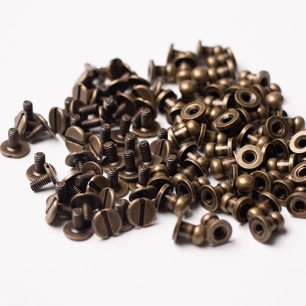 20 комплектов медных винтов Chicago с заклепками для ногтей, кожаных ремней, бумажников, крепких латунных винтов