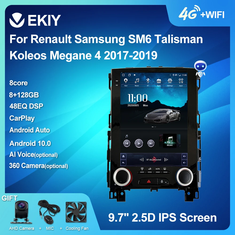$157.38 EKIY Android 10 Car Radio For Renault Samsung SM6 Talisman Koleos Megane 4 2017-2019 Multimedia Tesla Vetical Screen Navi Stereo