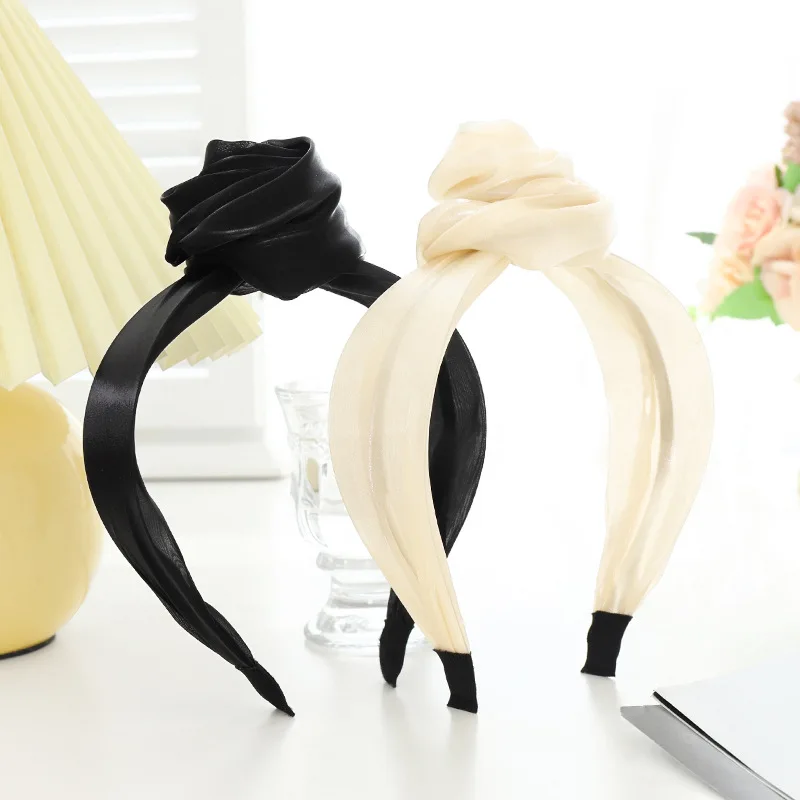 

Fashion Pure Color Mesh Headband For Woman Girls Rose Flower Bow-knot Wide Hair Bands Hoop Solid Flower Crown Hair Accessories