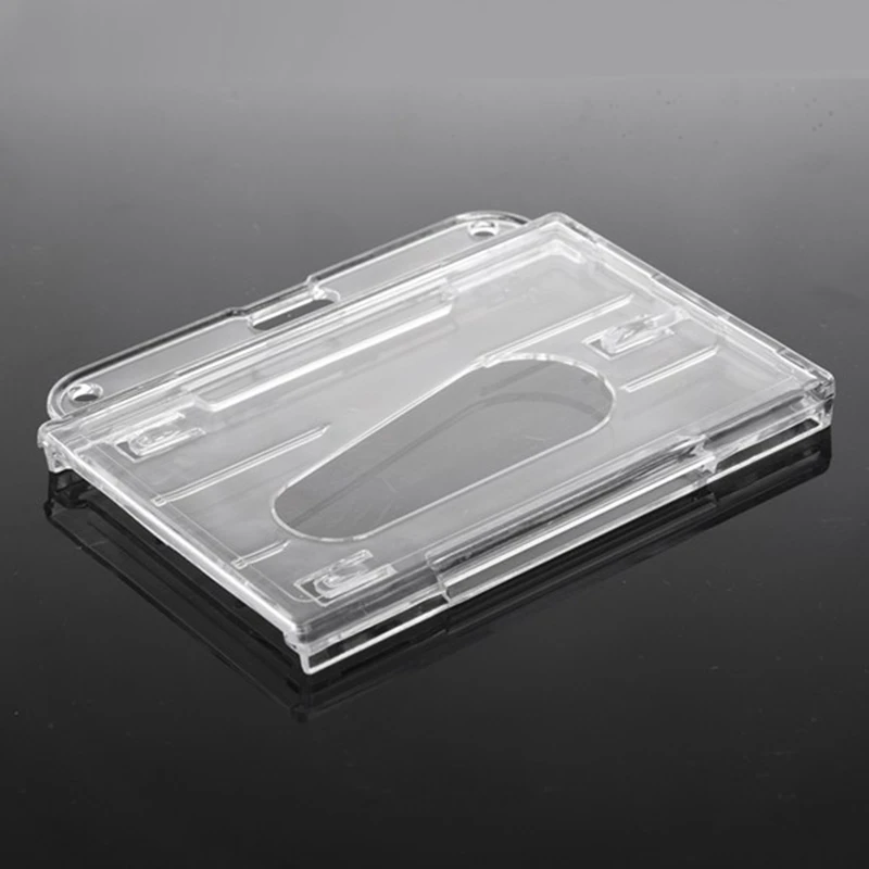 

20 Pack Heavy Duty 2-Sided ID Badge Holder Hard Plastic Horizontal Clear Holder with Thumb Slots 2-3 ID Card Holder
