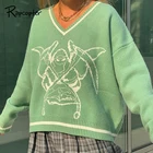 Пуловер женский трикотажный, с длинным рукавом и V-образным вырезом, Осень-зима, 2020