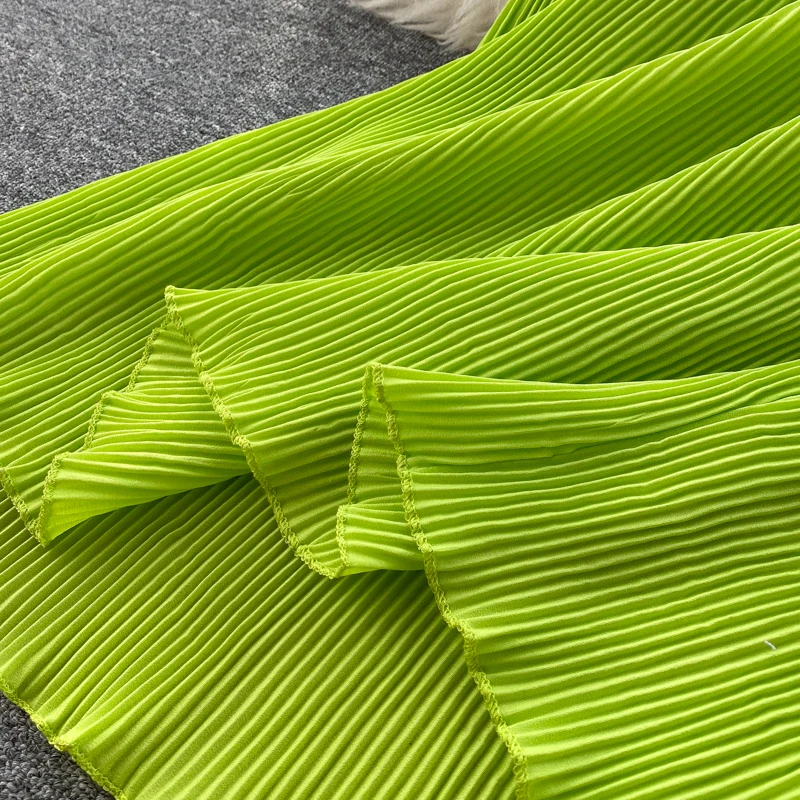 

Summer Women Dress Elegant Short Sleeved Loose Mid-calf Butterfly Sleeve Pleated Solid O-neck Green White Purple Long Dress New