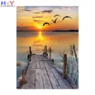 Алмазная картина 5D, квадратнаякруглая, закат, морской пейзаж, Чайка, алмазная вышивка, Набор для вышивки крестиком
