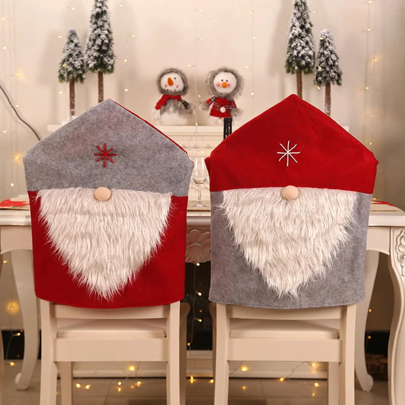 

Christmas Chair Cover Santa Claus Beard Chair Back Cover Christmas Dinner Table Decoration Holiday Party Xmas Ornament