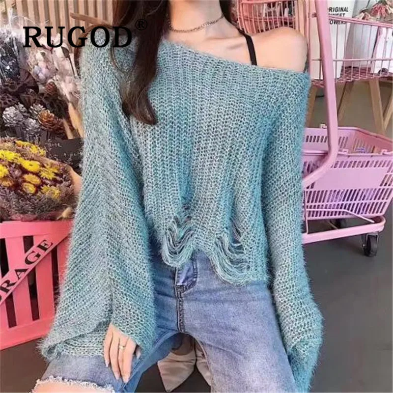 RUGOD сплошной цвет рукав-колокол утолщенный укороченный пуловер джемперы