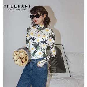 CHEERART женская футболка с цветочным принтом, осень 2020