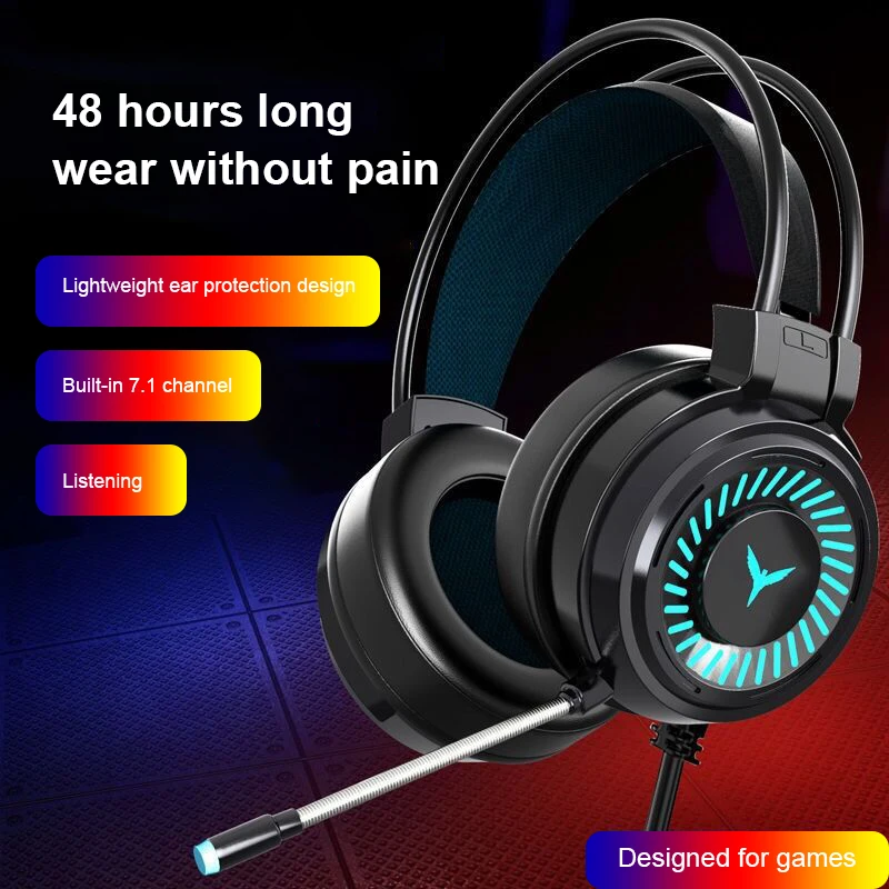 Проводные Игровые наушники G58 с микрофоном цветное освещение для ПК ноутбука