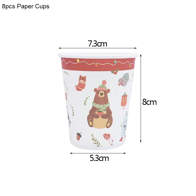 8pcs Paper Cups Рождественская вечеринка Декор одноразовые столовые приборы бумажные тарелки и стаканы соломинки Баннер Дети День рождения Рождество детский душ Декор - Цвет: 8pcs Paper Cups