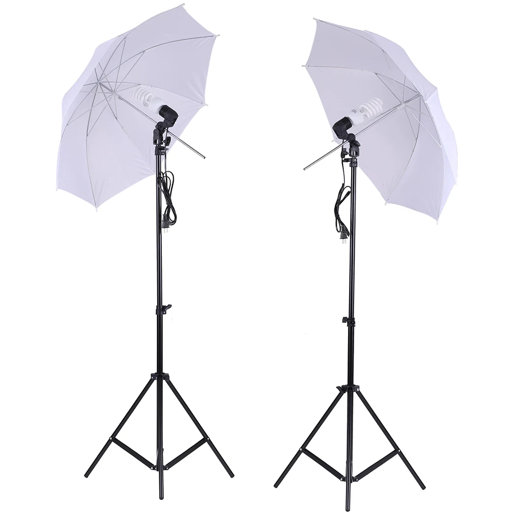 

Photo Studio Lighting Kit 2Pcs 2 Meters 6.6Ft Light Stand 33 Inch White Soft Light Umbrella 45W Light Bulb Swivel Light Socket