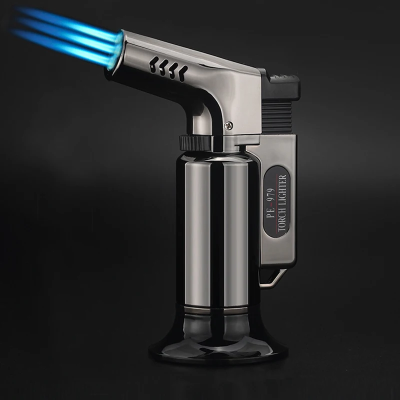 Turbo Gas Three Nozzles Bbq Refillable Gas Butane Cigar Cigarettes Pipe Lighter Outdoor