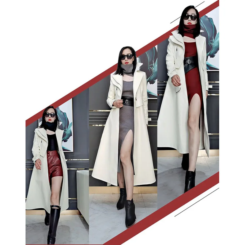 

Женское пальто из искусственной кожи 2021, Женская высококлассная кожаная ветровка, облегающая модная Длинная кожаная куртка, верхняя одежда...