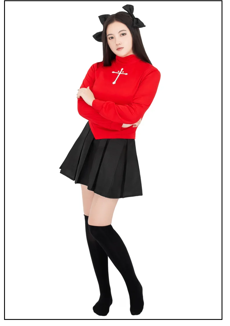 Fate Cosplay Ночной костюм Tohsaka Rin костюмы Красный Топ Юбка Женский на Хэллоуин |