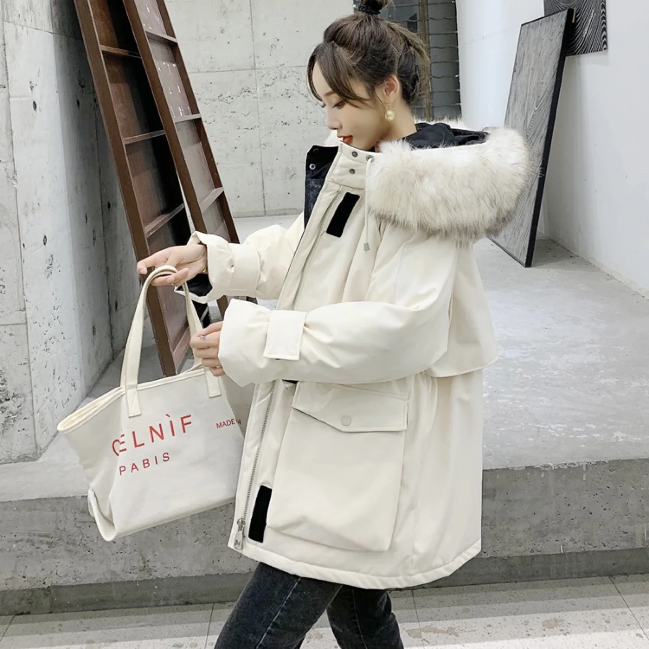 CGC 2021 Winter Down Parka Women Cotton Padded Jacket Loose Keep Warm Coat Female Winter Thicken Jacket Women Casual Outwear