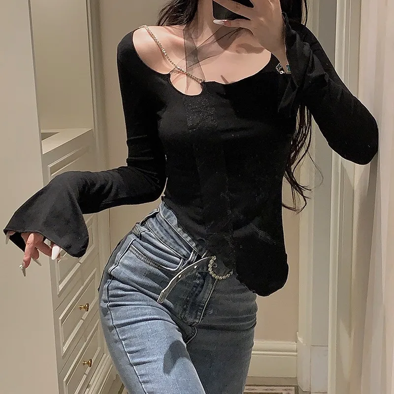 Футболка Tonngirls в стиле Харадзюку Женская Сексуальная футболка с длинным рукавом