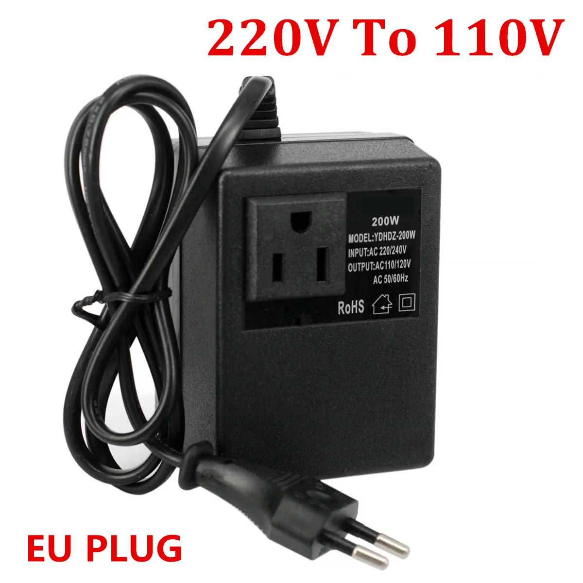 

NEW 1 PCS 200W Voltage Converter Transformer 220V To 110V Step Down Travel Voltage Transformer Converter EU Plug