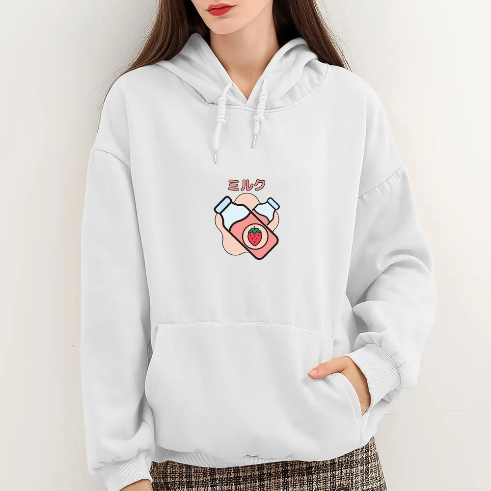 

Harajuku Letter Strawberry Milk Hoodie Oversized Sweatshirts Korean Graphic Hoodies Women Winter Schoolgirl Streetwear Clothes