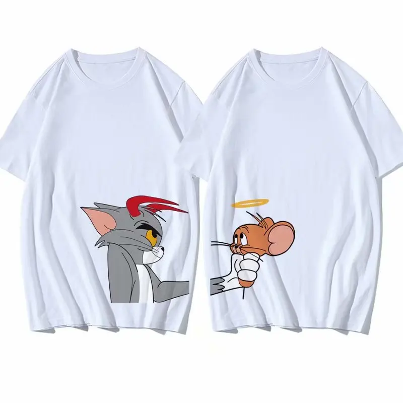 

2020 Summer New Couple clothes Harajuku Cat And Mouse Print T-shirt Vogue Loose O-neck Casual Male Female T shirt