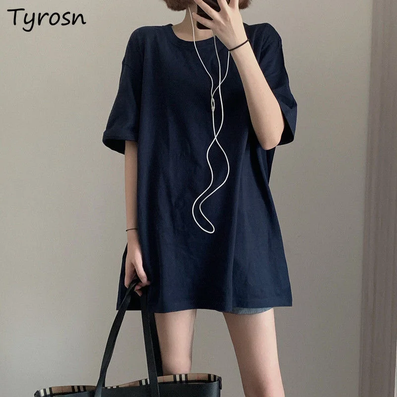 

Short Sleeve T-shirts Women Solid Simple Loose All-match Chic Leisure Students Tops Harajuku Ulzzang Streetwear Vintage Tees Ins