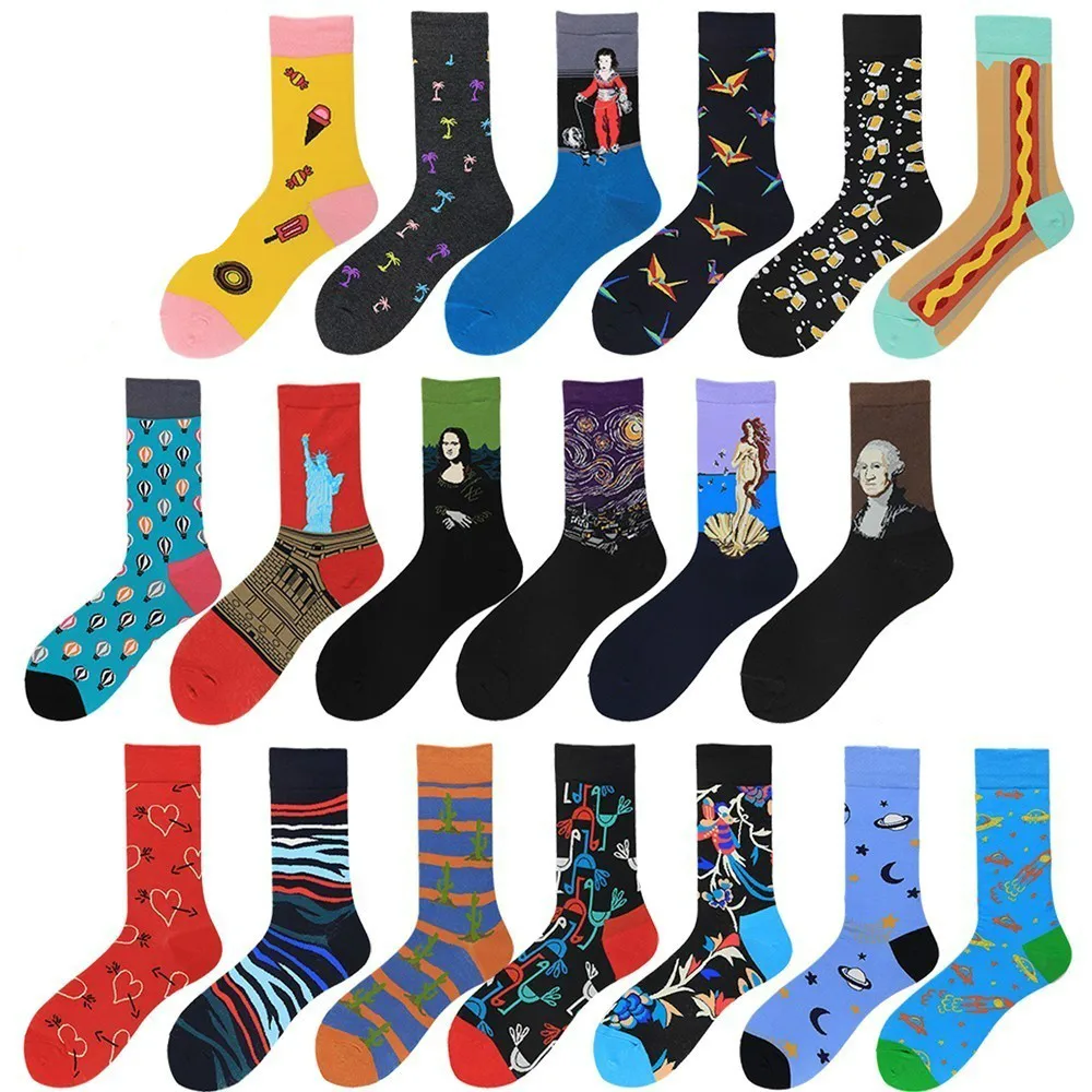 Носки PEONFLY в ретро стиле носки с масляной картиной забавные мужские хлопковые Happy