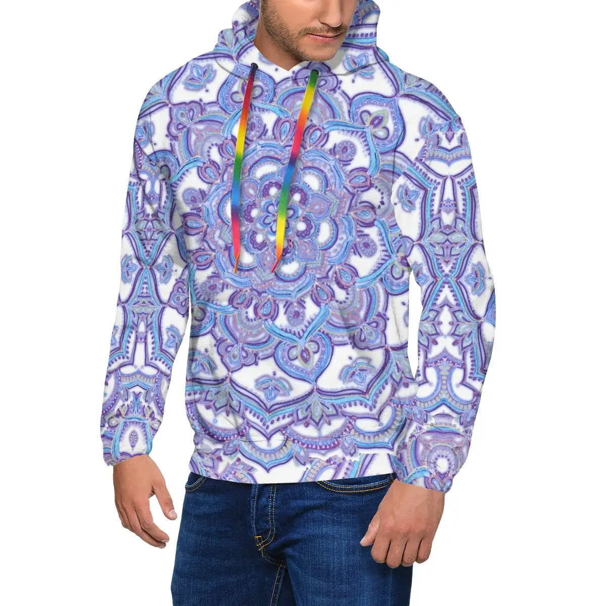 

Сиреневая Весенняя богемная толстовка с рисунком рисунка Мандала Полиэстеровые теплые толстовки с длинным рукавом Уличная одежда Повседн...