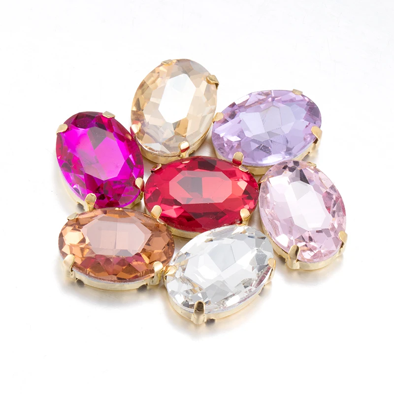 

Shiny Sparkle Oval Glass Crystal Strass High Quality Glass Rhinestones With Golden Flat Back Claws For Sew On Clothing Crafts