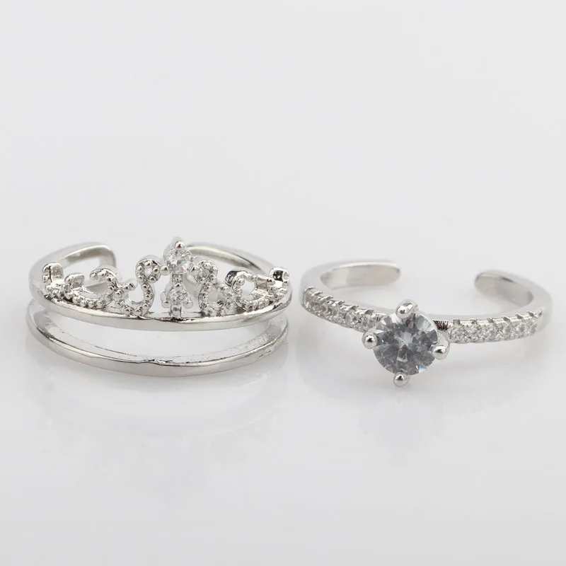 Модный набор колец с короной регулируемый размер инкрустация кубический