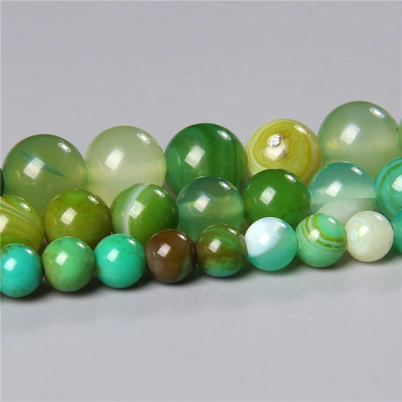 

6 8 10 mm Green Natural Stone Stripe Agates Beads Smooth Round Loose Spacer Beads Charm For Jewelry Making Bracelet Accessories