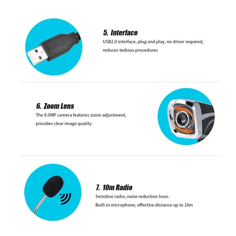 Web Camera USB PC Webcam with Microphone for Live Streaming Online Chat Video Support Windows Flexible Gooseneck LED Ligh | Компьютеры и