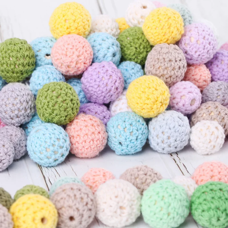 

10pcs/lot 16MM Crochet Round Wooden Beads Mix Handmade for Baby DIY Nursing Jewelry Organic Teething Bracelet Beads