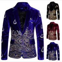 mens stylish sequin velvet blazer stage singers shiny slim fit suit jacket party autumn winter coat
