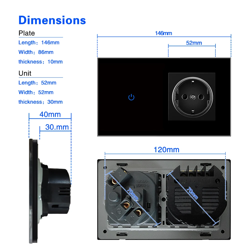 Сенсорный выключатель UBARO европейский стандарт панель из закаленного стекла