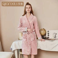 womens dressing gowns home fluffy robe padded flannel nightgown ladies solid color ankle length robes winter pajamas