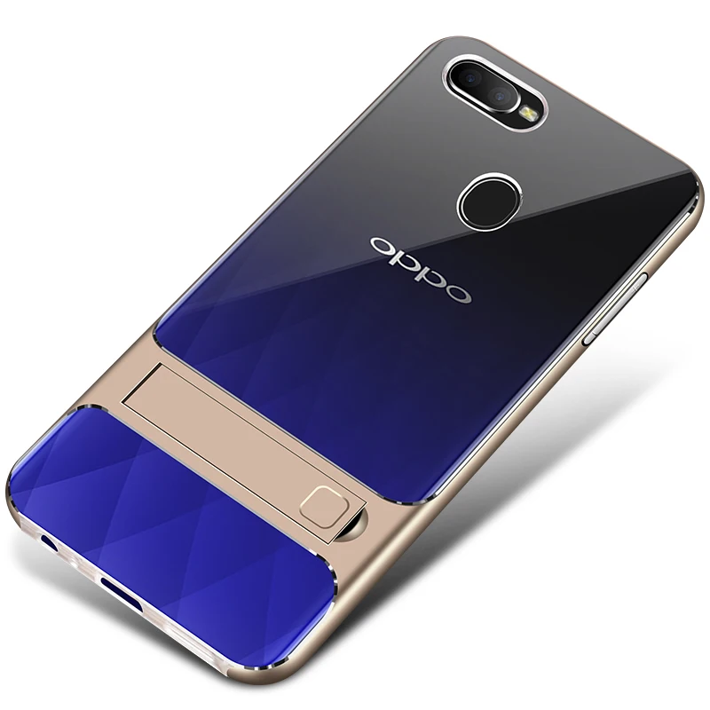 Crystal Gold Чехол для мобильного телефона, чехол для OPPO F7 F9 Pro, мягкий 3D стенд, 360 Защитный Гибридный Силиконовый чехол для телефона OPPOF7 OPPOF9 F9Pro, милая сумка - Цвет: Crystal Gold