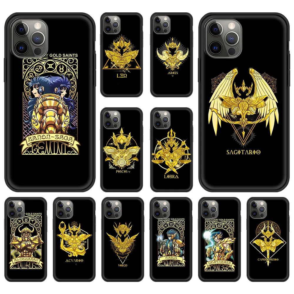 

Anime Saint Seiya Logo Love cute Luxury Phone Case For iPhone 13 12 11 Pro MAX XR X SE XS 7 8 Plus Soft Black Matte Cover Shell