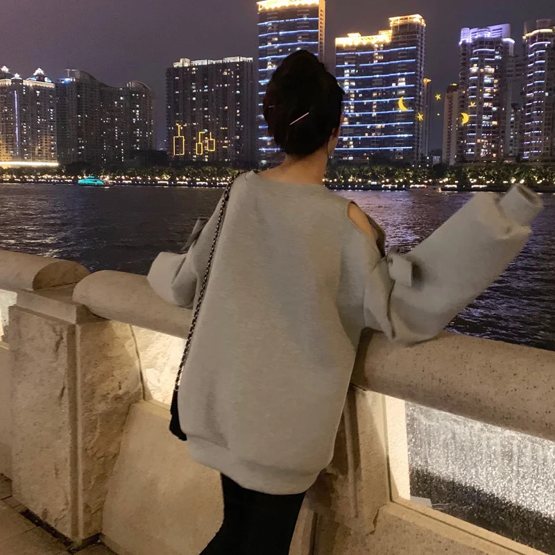 WHITNEY WANG осень мода уличная выдалбливают плеча свитер с бантом женские толстовки пуловер