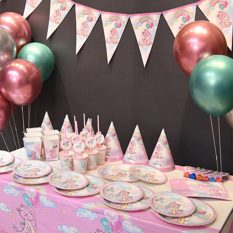 2019 горячая девушка розовый мультфильм мотив динозавра день рождения одноразовая