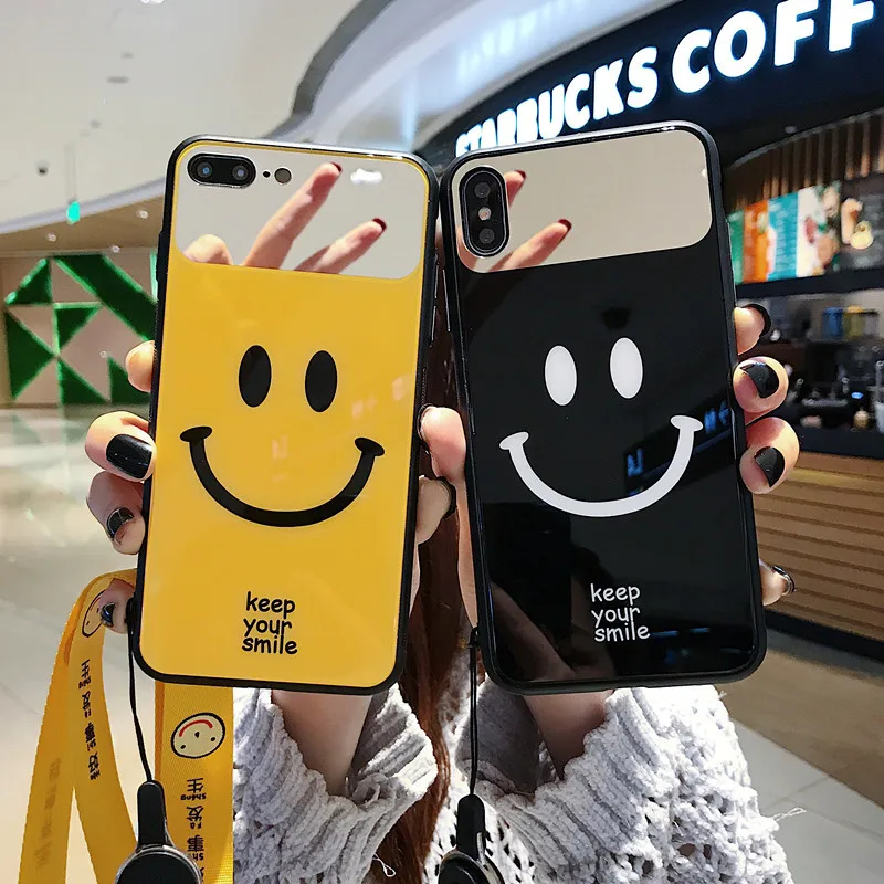 Простой креативный зеркальный чехол со смайликом для IPhone 11 Pro XS Max XR 7 8 6S Plus модный