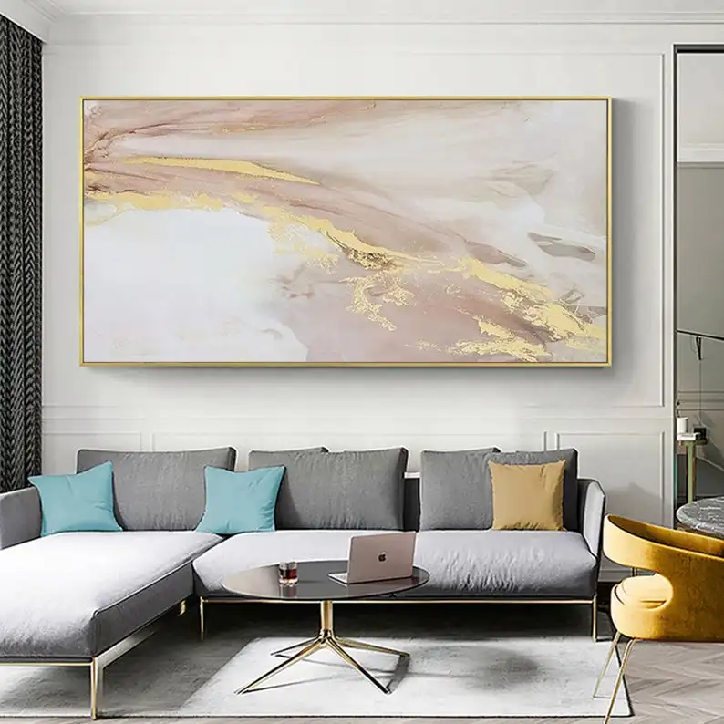 

Large yellow painting abstract pink abstract painting blush painting large yellow Abstract art Canvas gold art painting overszie