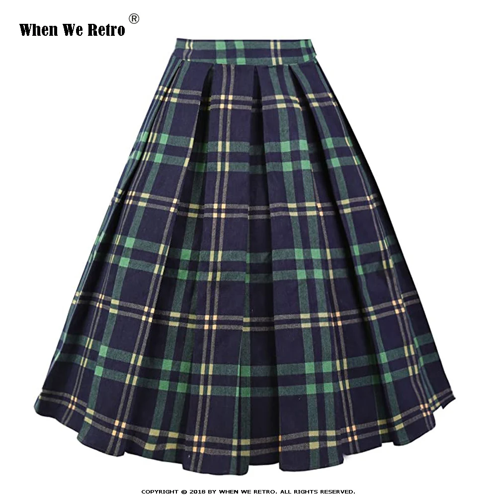 

New Arrival Summer Plaid Skirt with Pockets SS0012 High Waist Cotton Vintage Retro harajuku Skirts Womens 2020 falda