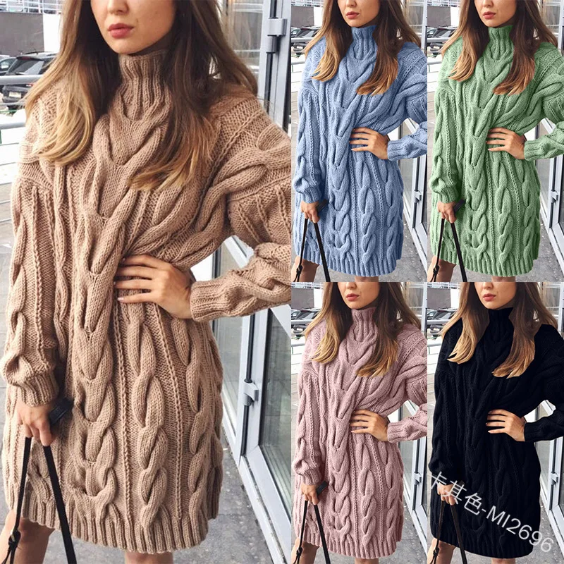 

Fall 2021 Womens Winter Sweaters Mock Neck Round Collar Temperament Commuter Knitting Pure Color Easy Twist Pullovers
