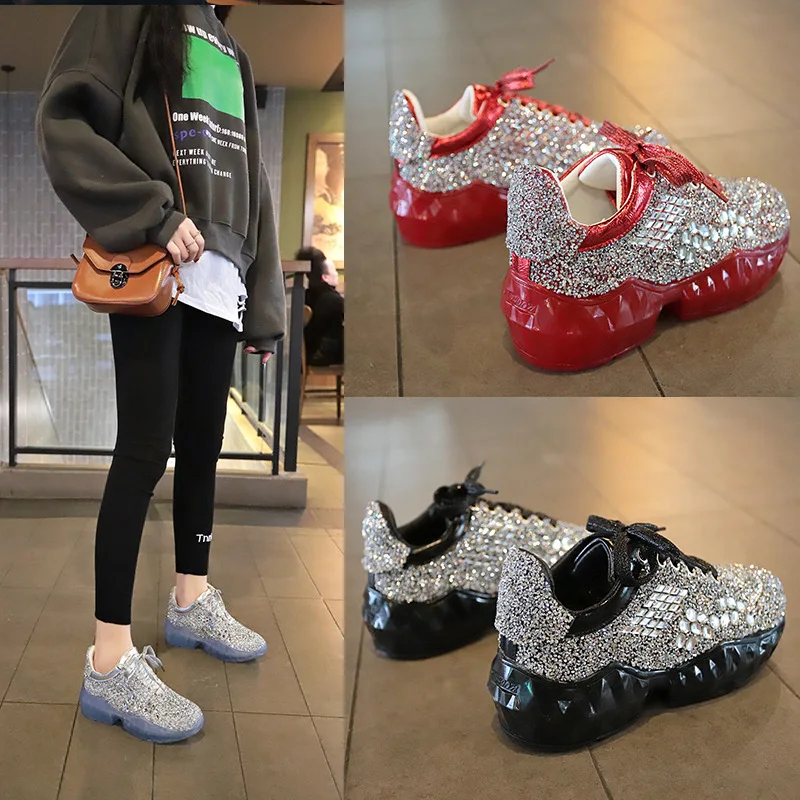 Женская обувь Новый тренд Модная повседневная с блестками Удобные кроссовки