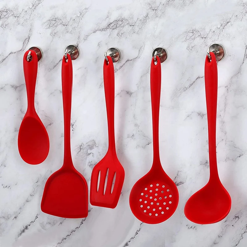 

LBER 5 Pcs Silicone Kitchen Utensils,Spatulas,Slotted Spoon,Heat Resistant,for Non Stick Cookware Baking,Cooking